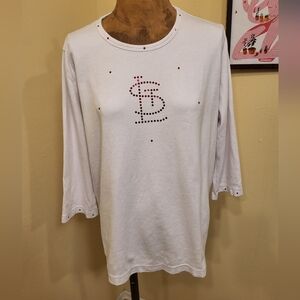 St Louis Cardinals Rhinestone Shirt Top White 3/4 Sleeve Size Large
